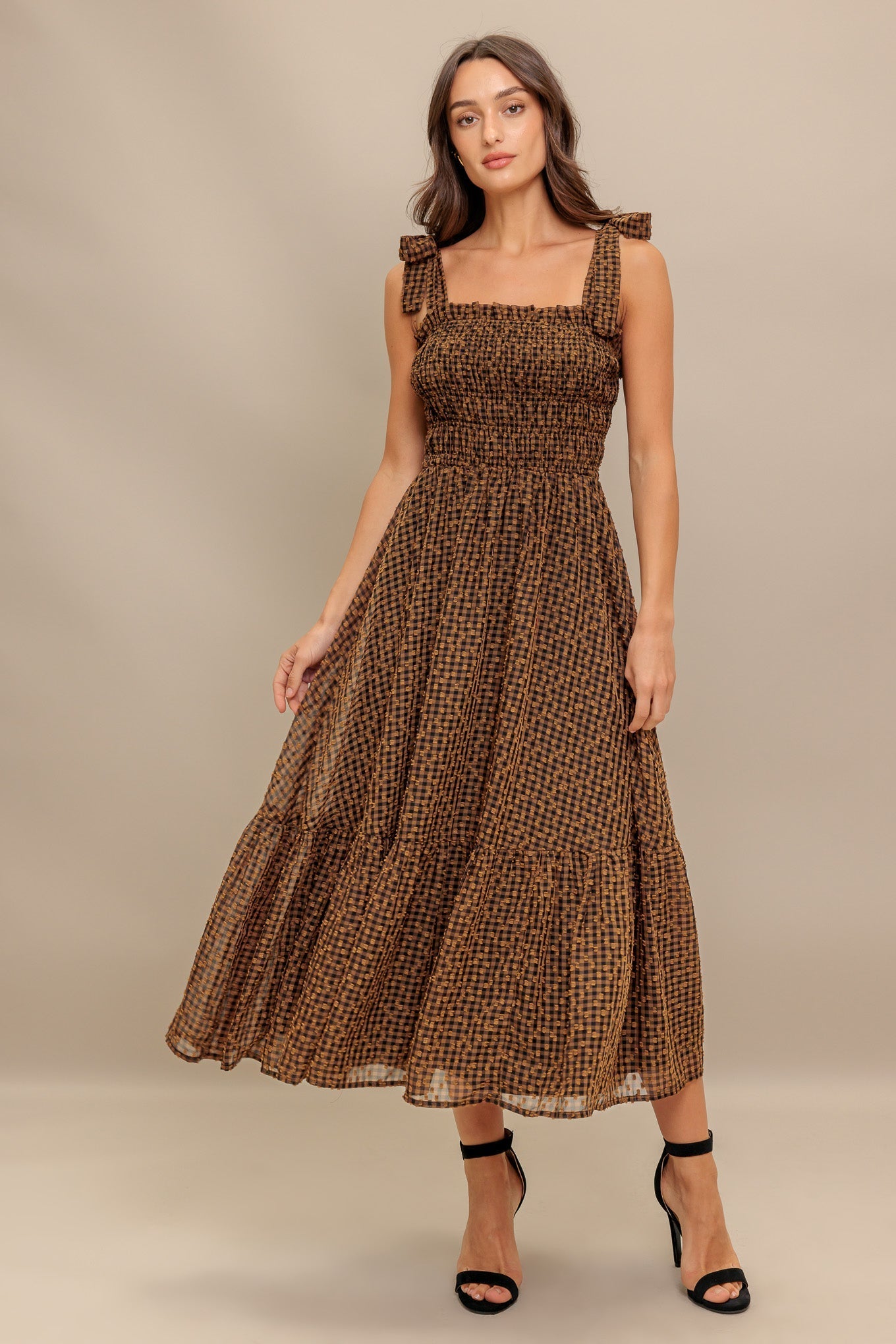 CHECKED DAYDREAM WOVEN MIDI DRESS Flying Tomato